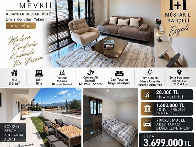 ERGÜN AYDINDAN SELÇUKBEY MEVKİİ SATILIK SIFIR 1+1 EŞYALI MÜSTAKİL BAHÇELİ APART