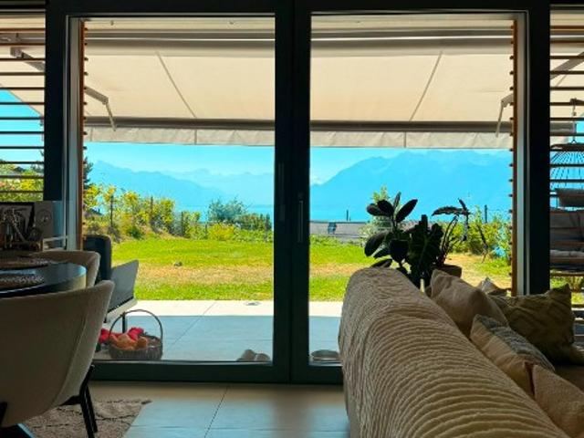 Erhabene 3,5 Zimmer Wohnung mit Garten, Terrasse und Blick auf den Genfersee