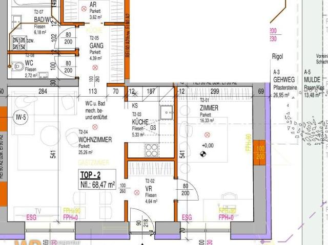 Erstbezug, 68m² WFL, 30m² Wohnküche, SZ, PKW Stellplatz optional