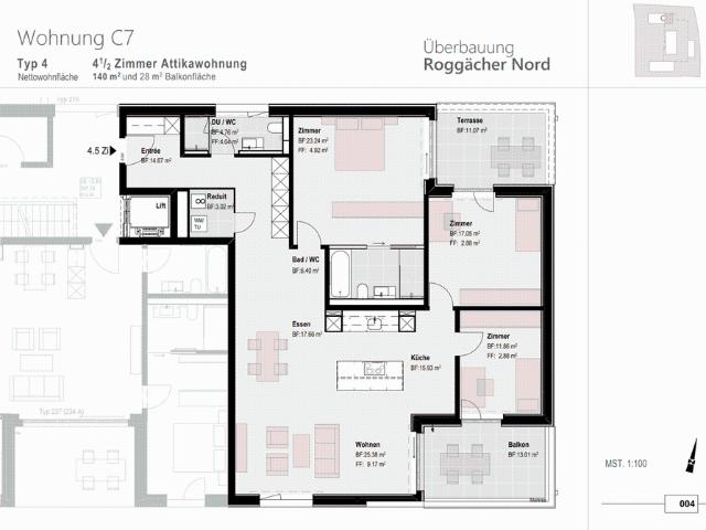 Erstbezug 4 1/2 Zimmer Attikawohnung in neuer Überbauung Roggächer Nord