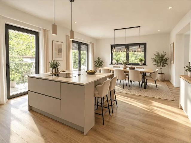 Erstbezug auf 112 m²: 54 m² Wohnbereich, 2 Schlafzimmer, Balkon mit Blick ins Grüne & Bosch Küche