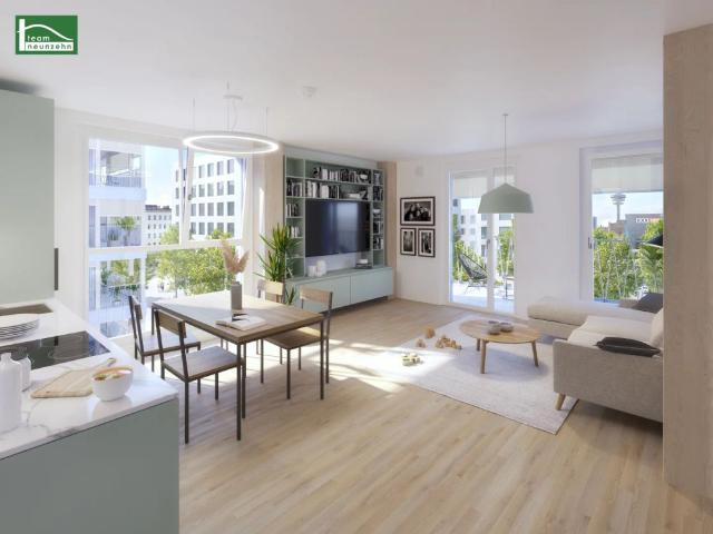 ERSTBEZUG im Village im Dritten: 2 Zimmer Wohnung inkl. Freifläche mit urbanem Flair & Parknähe