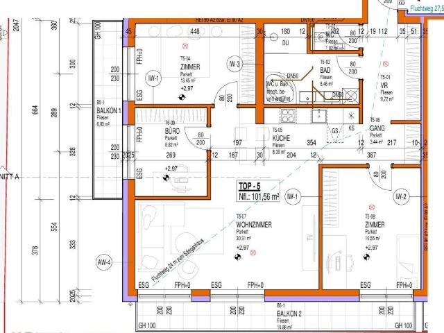 Erstbezug mit 101m² WFL + 2 Balkone 18m², 31m² Wohnküche & Zi 16m²+13m²+9m², 60m² PKW Stellplatz
