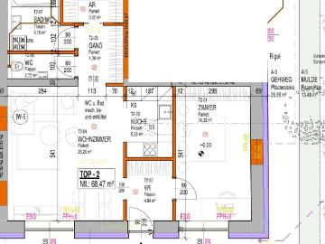 Erstbezug, 68m² WFL, 30m² Wohnküche, SZ, PKW Stellplatz optional