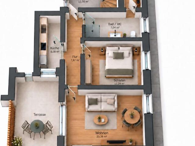 Erstbezug nach Kernsanierung: Helle 2 Zimmer Wohnung mit Südterrasse in Bayreuth Wolfsbach