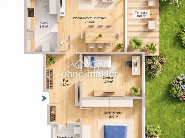 Hochwertig saniert & provisionsfrei: 3 Zimmer Wohnung mit Südterrasse in München Solln