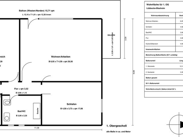 Etagenwohnung 1.OG im 3 Familienhaus mit Panoramabalkon