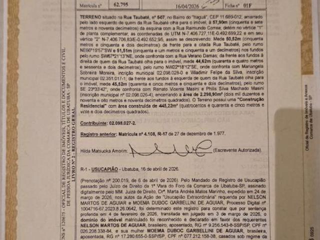 EXCEPCIONAL ÁREA PARA INCORPORAÇÃO PRÓXIMA A ORLA DE UBATUBA