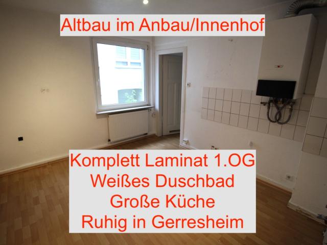 EXKLUSIV ALTBAU IM ANBAU/INNENHOF KOMPLETT LAMINAT 1.OG WEIßES DUSCHBAD GROßE KÜCHE RUHIG GERRESHEIM