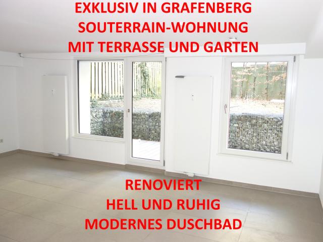 EXKLUSIV IN GRAFENBERG SOUTERRAIN GARTEN TERRASSENWOHNUNG SEHR RUHIG RENOVIERT MODERNES DUSCHBAD