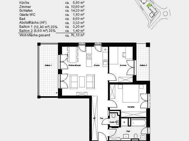 Exklusive 3 Zimmer Wohnung mit zwei Balkonen