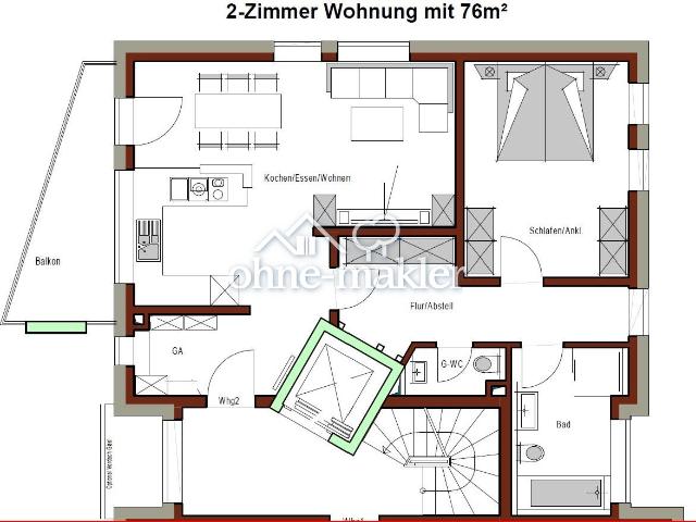 Exklusive 2,5 Zimmer Wohnung mit Aufzug, Niedrigenergiehaus mit PV Mieterstrom
