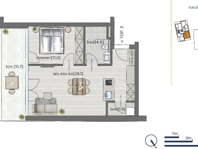 Exklusive 2 Zimmer Wohnung mit Terrasse und Garten