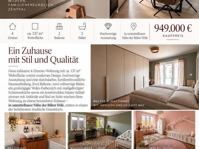 Exklusive 4 Zimmer Wohnung in Düsseldorf Bilk – ca. 137 m²