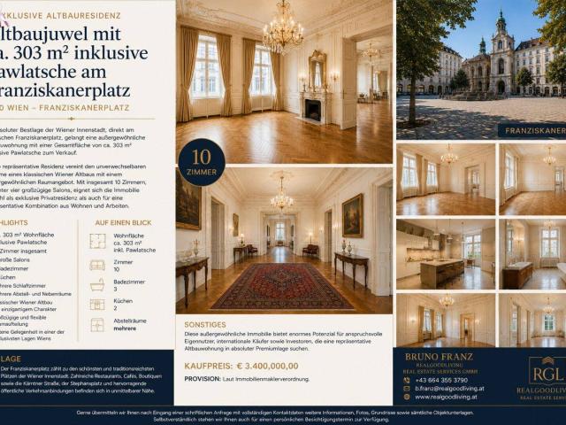 Exklusive Altbauresidenz mit ca. 303 m² am Franziskanerplatz – Wohnen in einer der schönsten Lagen Wiens