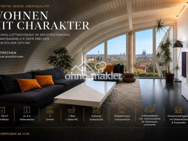 Exklusive Architekten Dachgeschosswohnung mit Loftcharakter und Fernblick bis zur Kölner Skyline