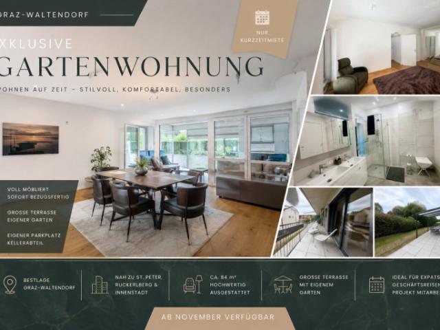 Exklusive Gartenwohnung in Graz Waltendorf | Voll möbliert | Kurzzeitmiete