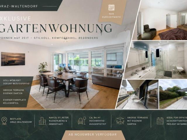 Exklusive Gartenwohnung in Graz Waltendorf | Voll möbliert | Kurzzeitmiete