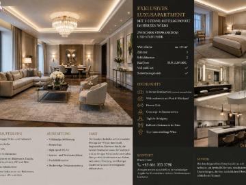 Exklusives Luxusapartment mit 5 Sterne Hotelkomfort im Herzen Wiens ! + Wellness und Conciergeservice, Voll möbliert