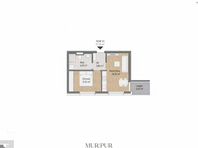 2 Zimmer Anlegerwohnung mit Loggia im 3. Obergeschoss