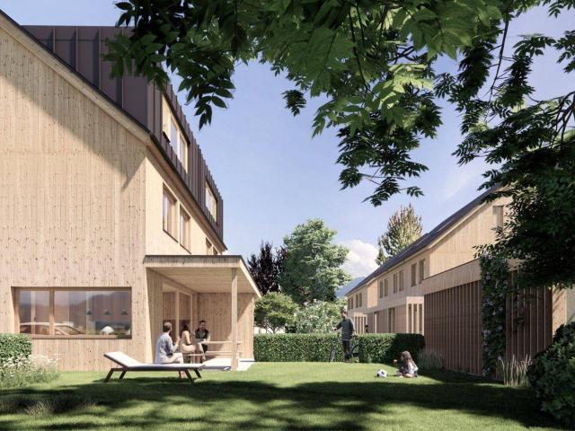 Feldkirch Tosters, Neubau Vollholz Eckreihenhaus mit 102 m², 5 Zimmer + Studio, eigener Keller und Garten Bezug Herbst 2026