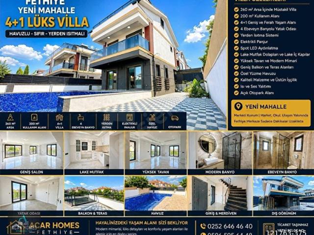 Fethiye Yeni Mah 260 m2 arsa içinde 4+1 Havuzlu Panjurlu villa