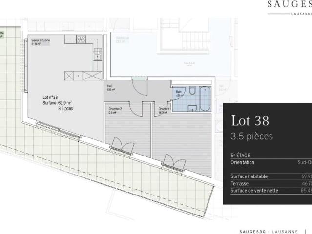 For rent – New attic apartment of 70m2 + 47m2 terrace