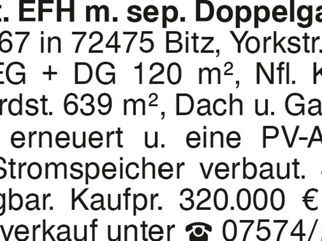 Freist. EFH m. sep. Doppelgarage