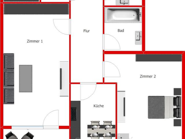 Frisch renovierte 2 Zimmer Wohnung mit Balkon und separatem WC