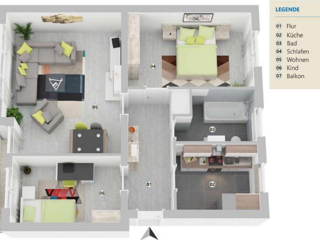 Frisch renovierte 3 Zimmer Wohnung mit neuer Einbauküche & Balkon