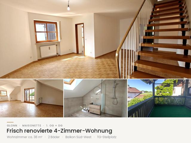 Frisch renovierte lichtdurchflutete 4 Zimmer Maisonette Wohnung mit großem Balkon und TG Stellplatz