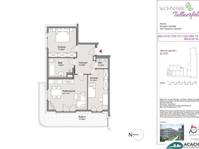 große 3 Zimmerwohnung mit optimalem Grundriss im Wohnpark Tullnerfeld im Grünen wohnen, aber in der Stadt arbeiten Tiefgaragenplatz optional möglich!