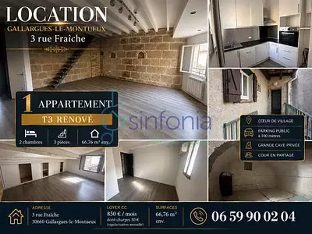 Gallargues le Montueux 30660 Location appartement 3 pièces t3 au dernier étage