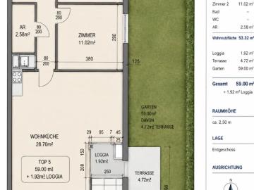 Gartenwohnung mit 59 m² Eigengarten in ruhiger Lage von Floridsdorf