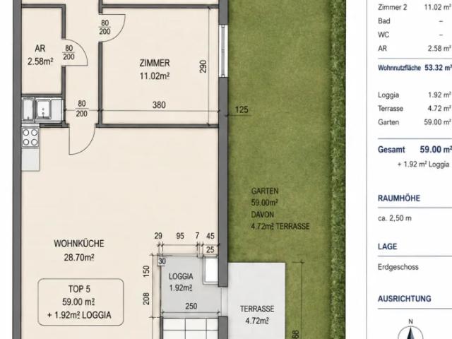 Gartenwohnung mit 59 m² Eigengarten in ruhiger Lage von Floridsdorf