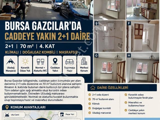 Gazcılar Caddesine Yakın Temiz Masrafsız Kombili 2+1 70m2 Daire