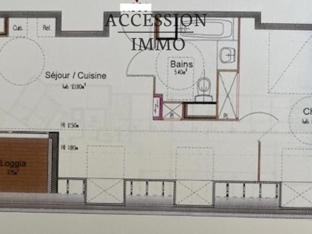 Gd T2 loué DIJON de 43,70 m2 49 m2 au sol en dernier étage