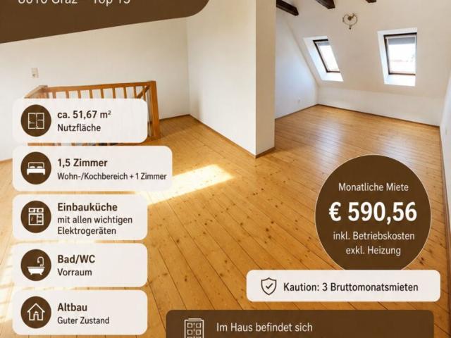Gemütliche Dachgeschosswohnung in Zentraler Top Lage Nähe Tu Graz zur Miete !
