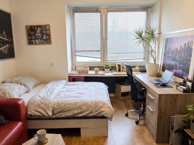 Gemütliche 1 Zimmer Wohnung mit bodentiefen Fenstern – Voll möbliert abzugeben!