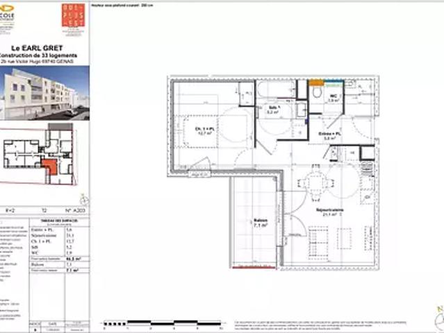 Genas 69740 Achat / Vente appartement 2 pièces t2