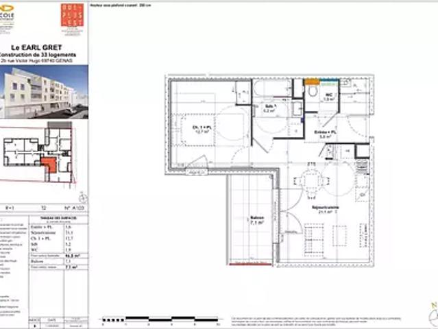Genas 69740 Achat / Vente appartement 2 pièces t2