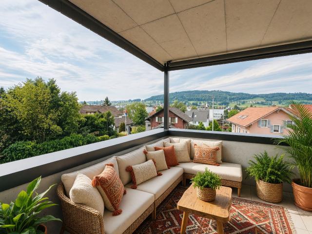 GEDECKTER BALKON MIT WEITBLICK INS GRÜNE