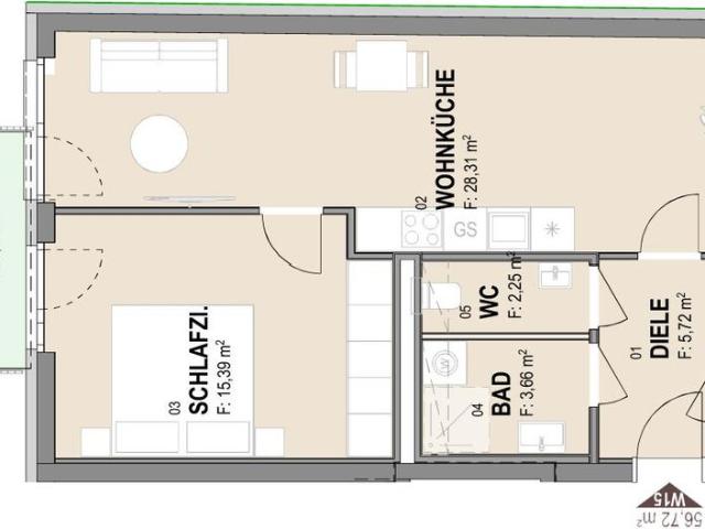 Geförderte Neubauwohnung mit Balkon im 4. Stock