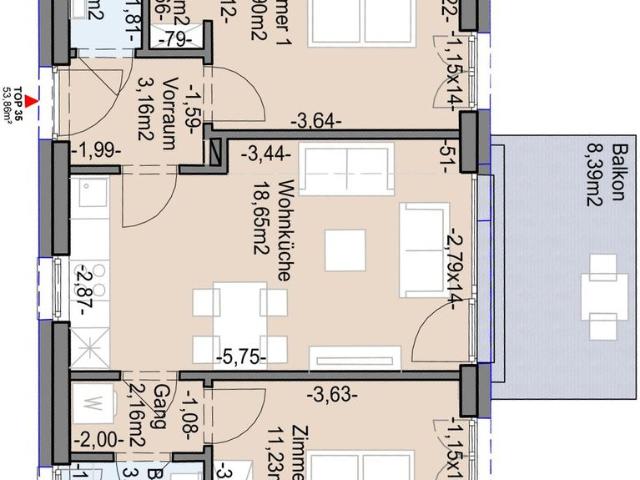 Geförderte Neubauwohnung mit Balkon im 2. Stock