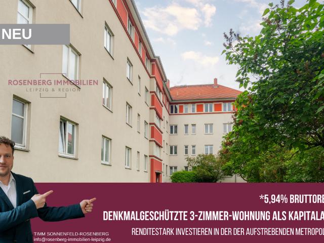 Gepflegte 3 Zimmer Kapitalanlage im charmanten Altbau in Leipzig / Schönefeld *5,94% Brottorendite