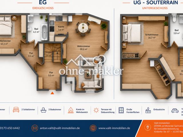 Maisonette Wohnung mit Kamin und Terrasse