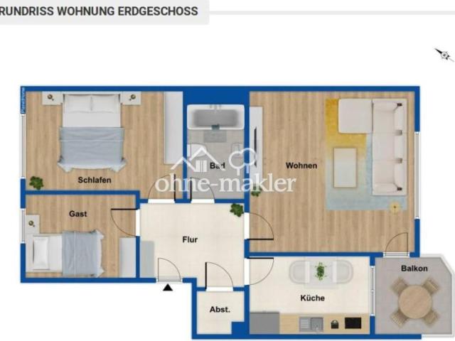 geräumige 3 Zimmer Wohnung mit Balkon und TG