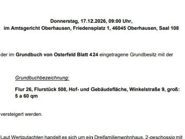 Gerichtlicher Versteigerungstermin – Oberhausen – 17.12.2026