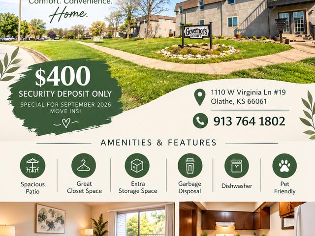 Governors Court 2 Bedroom Apartment for Rent at 1110 W Virginia Ln, Olathe, KS 66061