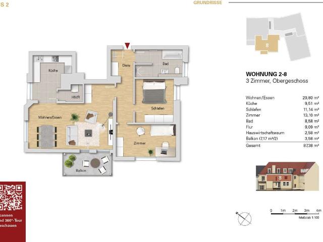 Große 3 Zi. Eigentumsohnung im 2.OG, WE 2 8 mit Balkon